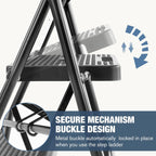 Sweetcrispy Folding 3-Step Ladder Stool with Wide Anti-Slip Pedal, 800lbs Sturdy Portable Cushioned Handle, Lightweight Home Kitchen and Outdoor