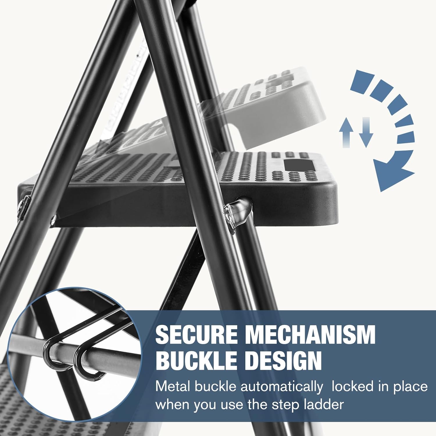 Sweetcrispy Folding 3-Step Ladder Stool with Wide Anti-Slip Pedal, 800lbs Sturdy Portable Cushioned Handle, Lightweight Home Kitchen and Outdoor