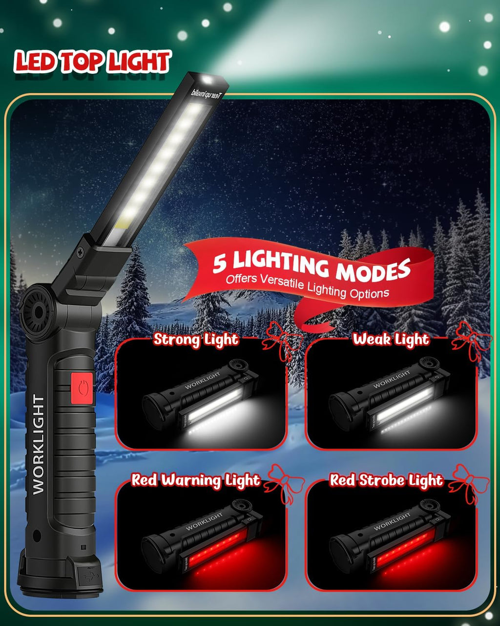 Rechargeable LED work light/BBQ light with magnetic base, 5 modes, 360° rotation